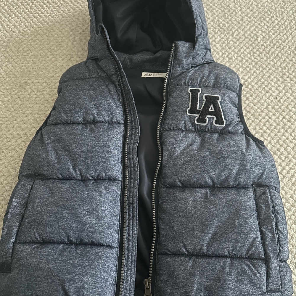 Gray Hooded Puffer Vest with LA Logo